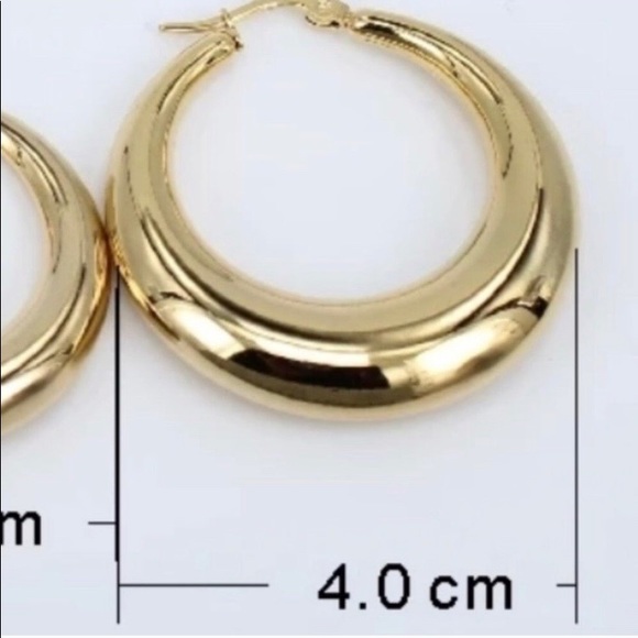 18K Yellow Gold High Shine Round Hoop Earrings - Picture 2 of 5